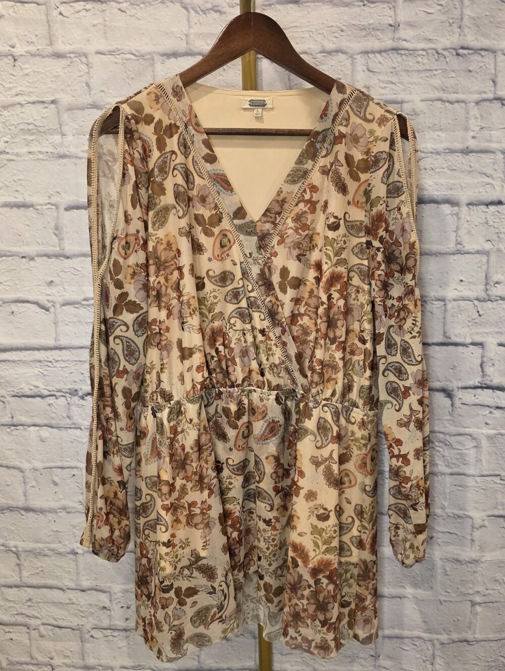 Gimmicks Paisley Faux Wrap V-Neck Long Sleeve Mini Dress Or Tunic Size Large